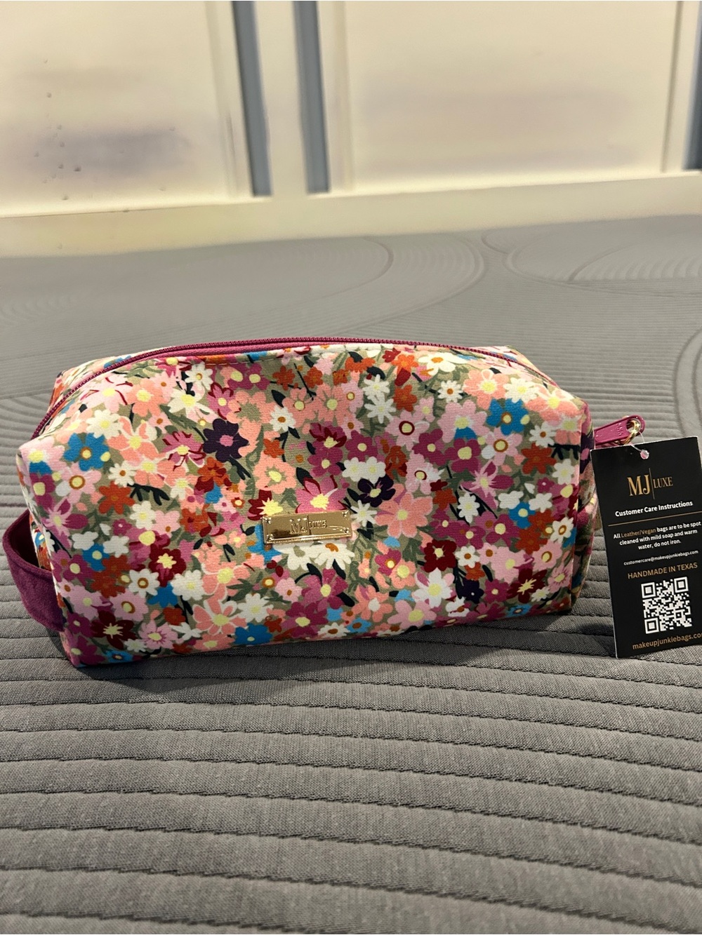 Makeup Junkie Bobbie  Multicolor Floral Cosmetic Pouch in Pink and Blue Accents
